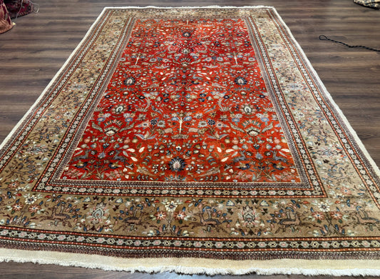 Persian Tabriz Rug 6x10, Burnt Orange and Tan, Animal Pictorials, Deer, Floral, Taba Tabae Carpet - Nuvé