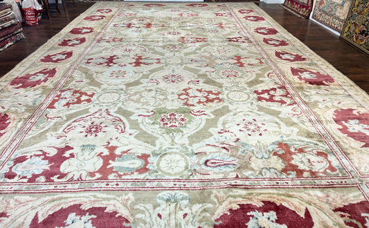 Large Egyptian Oushak Rug 12x21, Wool Handmade Vintage Carpet, Allover Pattern, Oversized 12 x 21 ft Traditional Rug - Nuvé