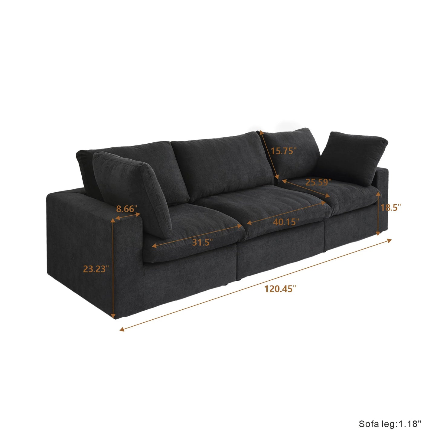 Nuvé® Solace Modular Bouclé Cloud Sofa - Obsidian Black - 3-Seater Sofa - Nuvé