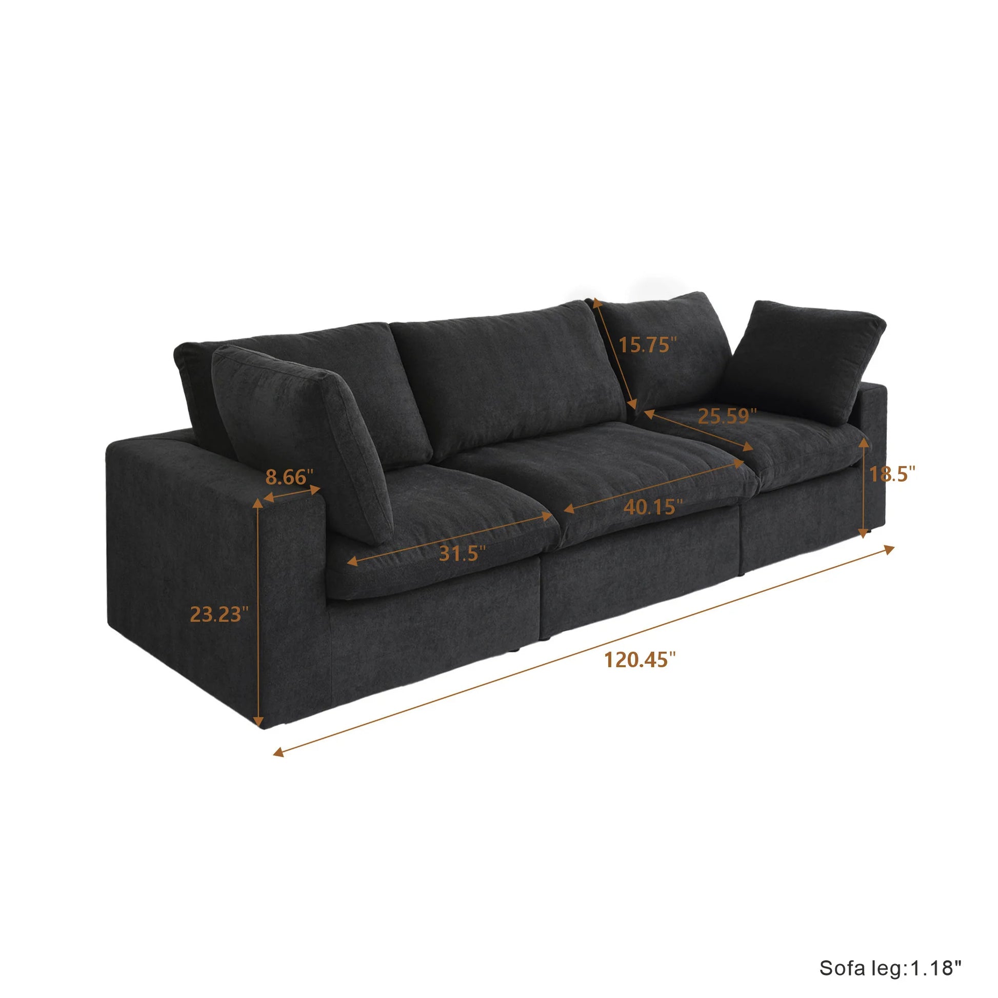 Nuvé® Solace Modular Bouclé Cloud Sofa - Obsidian Black - 3-Seater Sofa - Nuvé