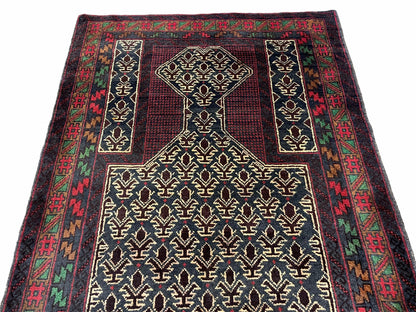 3x5 New Vintage Handmade Wool Rug Tribal Balouch Turkoman Prayer Rug Veggie Dyes - Nuvé