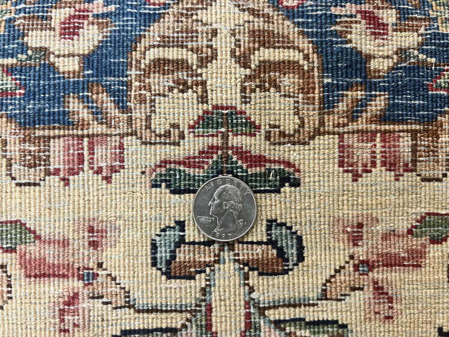 Antique Persian Kirman Rug 4x7, Cream and Navy Blue, Hand Knotted Wool Floral Carpet - Nuvé