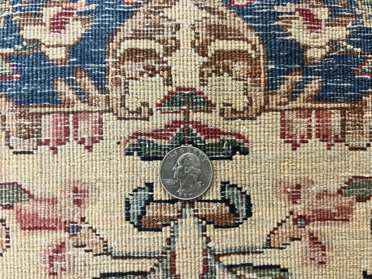 Antique Persian Kirman Rug 4x7, Cream and Navy Blue, Hand Knotted Wool Floral Carpet