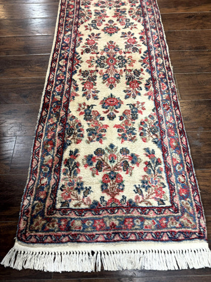 Persian Sarouk Runner Rug 2.4 x 21, Handmade Wool Floral Runner Rug for Hallway, 21ft Runner, Ivory - Nuvé