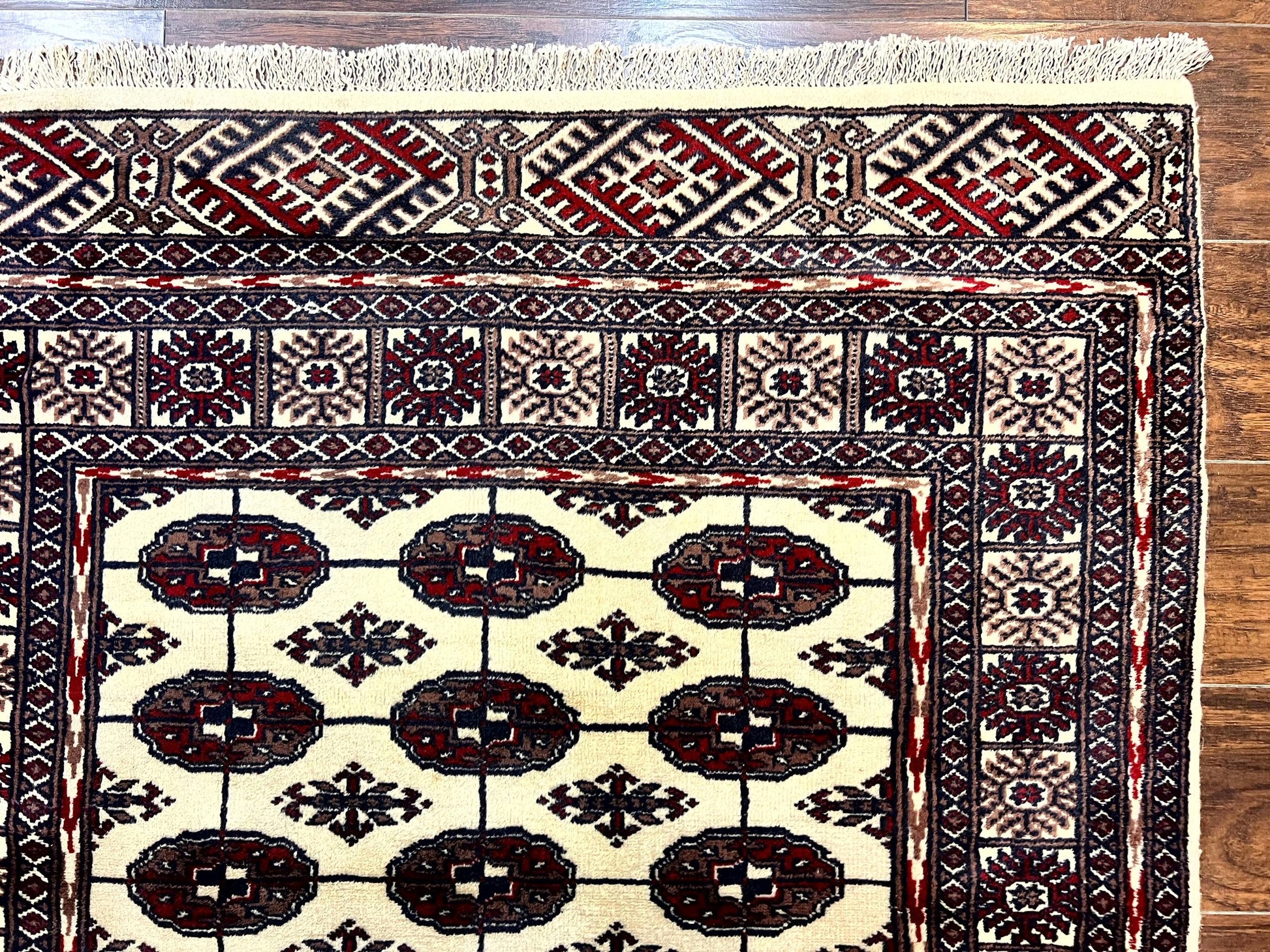 Pakistani Bokhara Rug 4x6, Turkoman Carpet, Vintage Handmade Wool Rug, Ivory - Nuvé