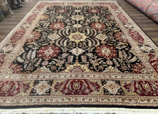 Sino Persian Rug 9x12, Black & Maroon, Wool and Silk, Allover Pattern - Nuvé