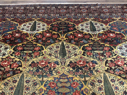 Antique Persian Bakhtiari Rug 12x19, Palace Size Wool Handmade Persian Carpet, Oversized Rug, Panel Design, Peacocks, Multicolor, Rare - Nuvé