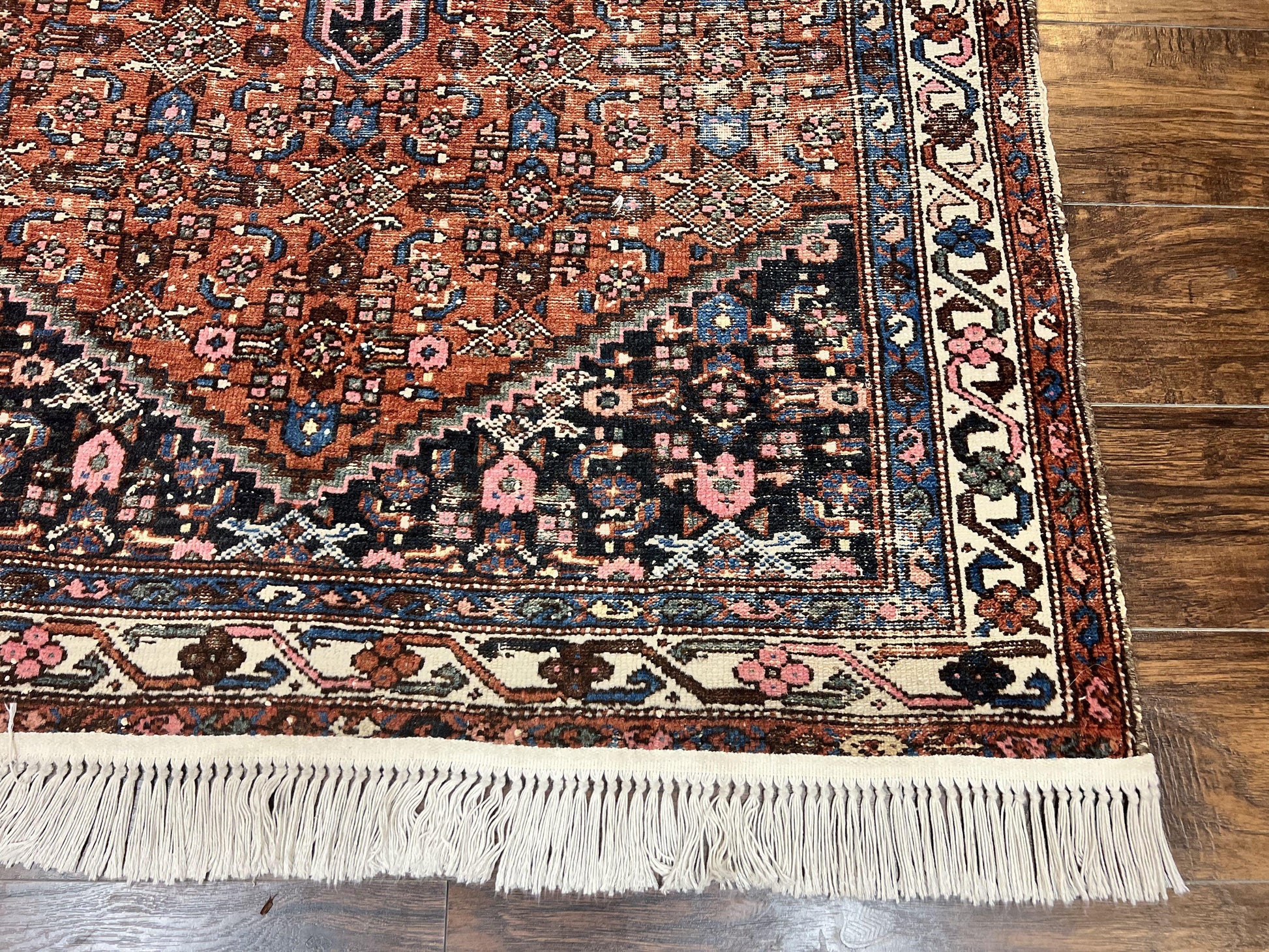 Red Persian Hamadan Rug 4x6, Wool Handmade Antique Carpet, Geometric Medallion Rug, Oriental Rug 4 x 6, Persian Tribal Rug, Hand Knotted Rug - Nuvé