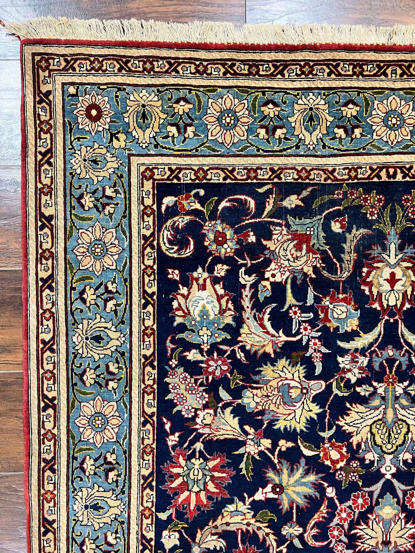 Blue Persian Qum Rug 5x7, Very Fine and Wonderful Authentic Persian Carpet, Wool Hand Knotted Vintage Semi Antique Oriental Rug, Floral, Ghom Qom Rug - Nuvé