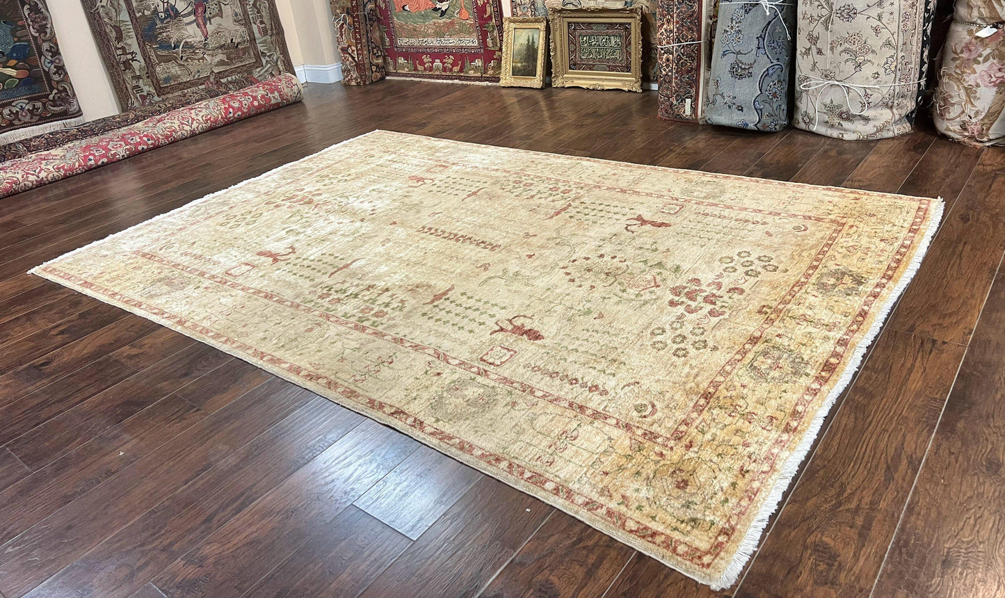 Pakistani Oushak Rug 6 x 9.6, Handmade Wool Peshawar Carpet, Farmhouse Rug - Nuvé