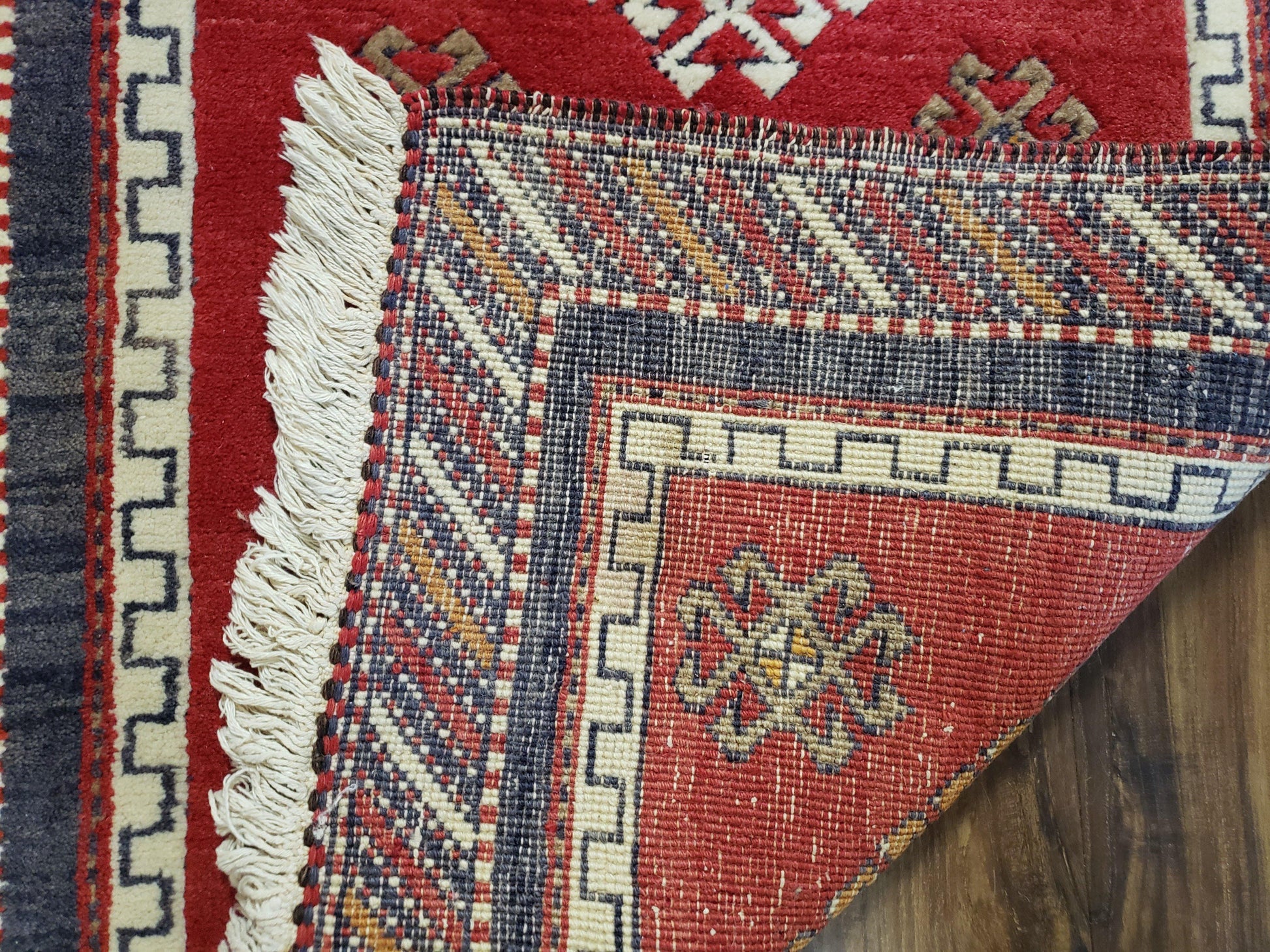 Vintage Turkish Kazak Rug 2.5 x 5 Red Wool Carpet Medallions Runner Geometric - Nuvé