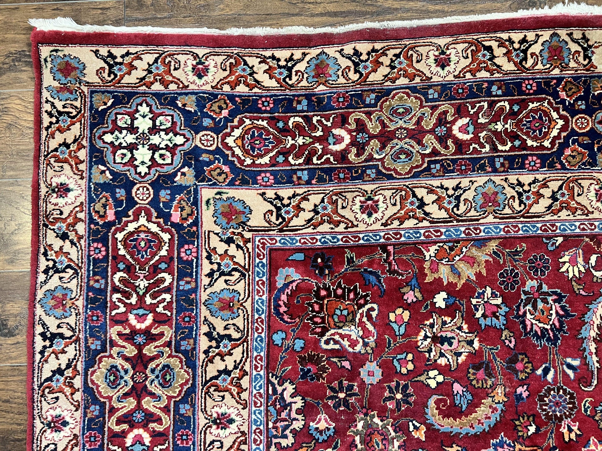 Signed Persian Mashad Rug 8x10, Wool Oriental Carpet, Semi Antique Rug, Hand Knotted, Traditional, Red, Floral Allover, - Nuvé