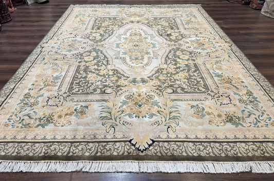 Aubusson Rug 8x10, Very Fine 225 KPSI, Floral, French European Design, Pakistani Carpet - Nuvé