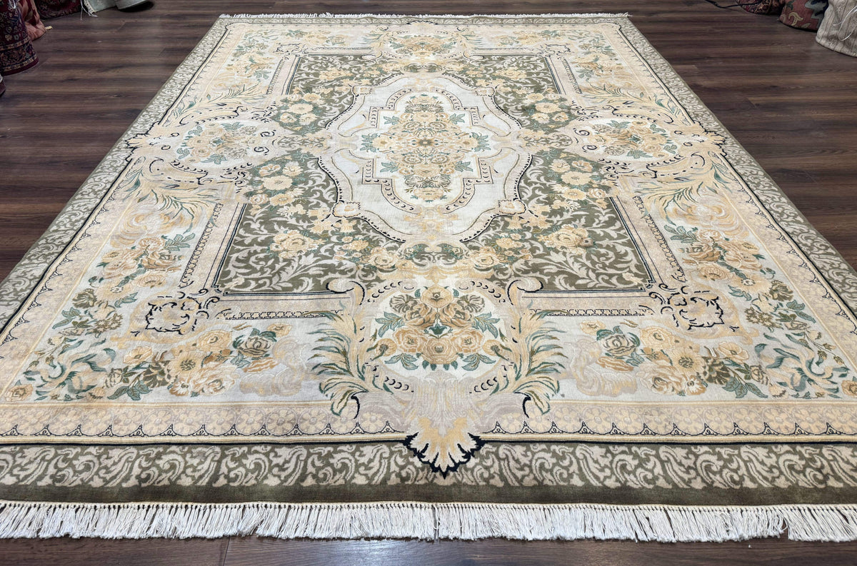 Aubusson Rug 8x10, Very Fine 225 KPSI, Floral, French European Design, Pakistani Carpet