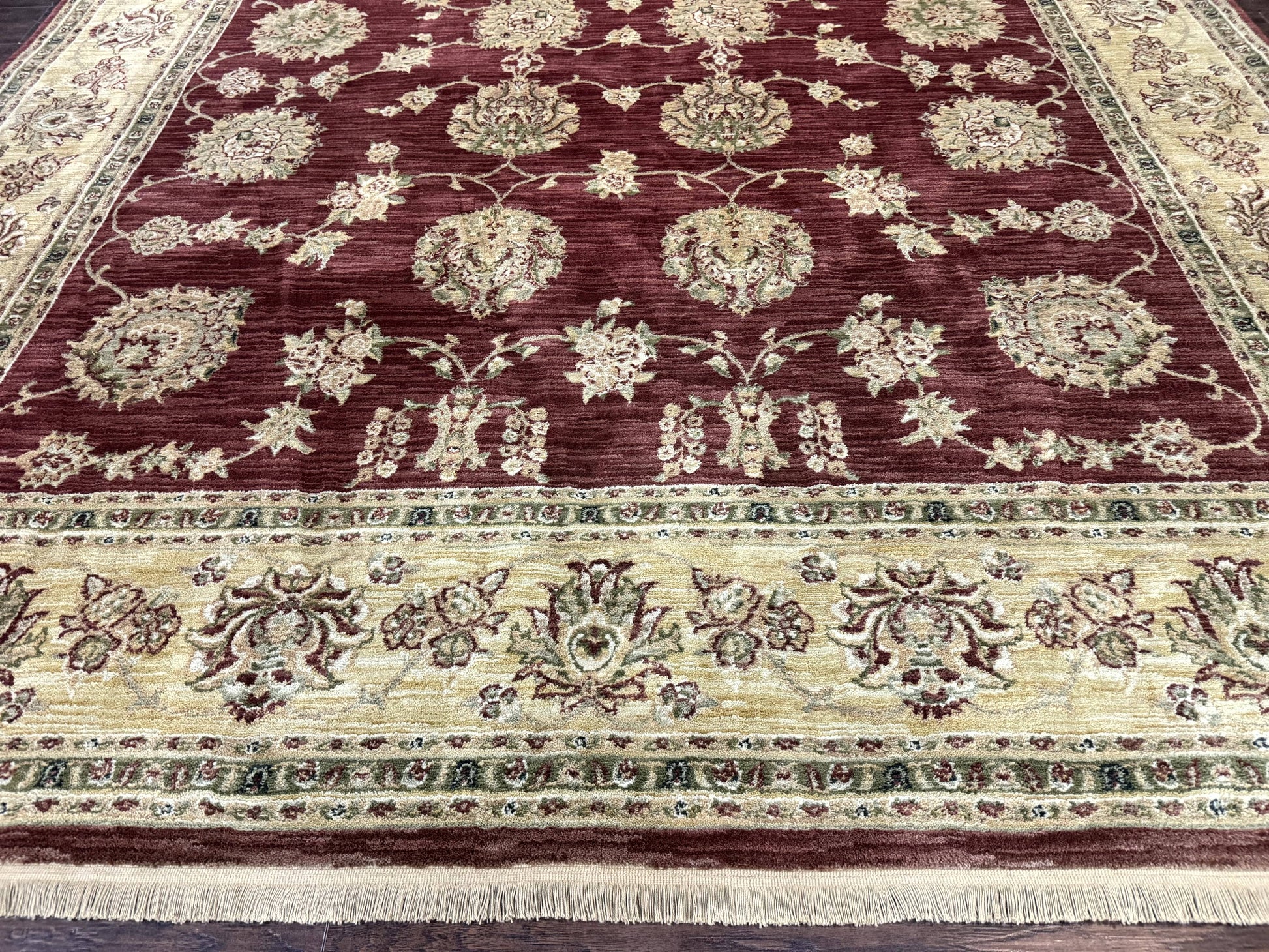 Traditional Wool Oriental Rug 9x13, Large Power Loomed Carpet, Burgundy - Nuvé