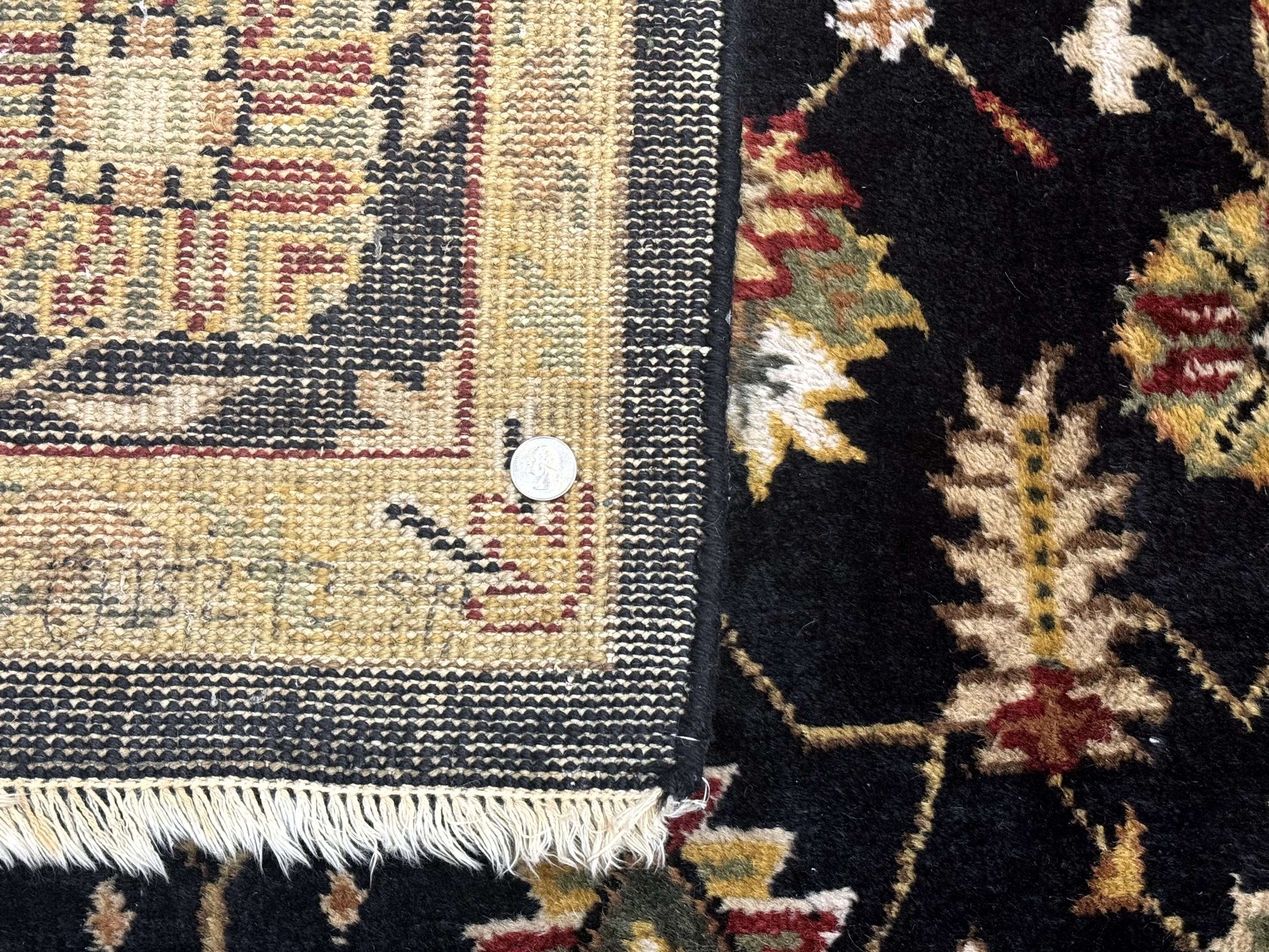Indo Persian Mahal Rug 8x10, Black and Gold, Wool Hand Knotted Oriental Carpet - Nuvé