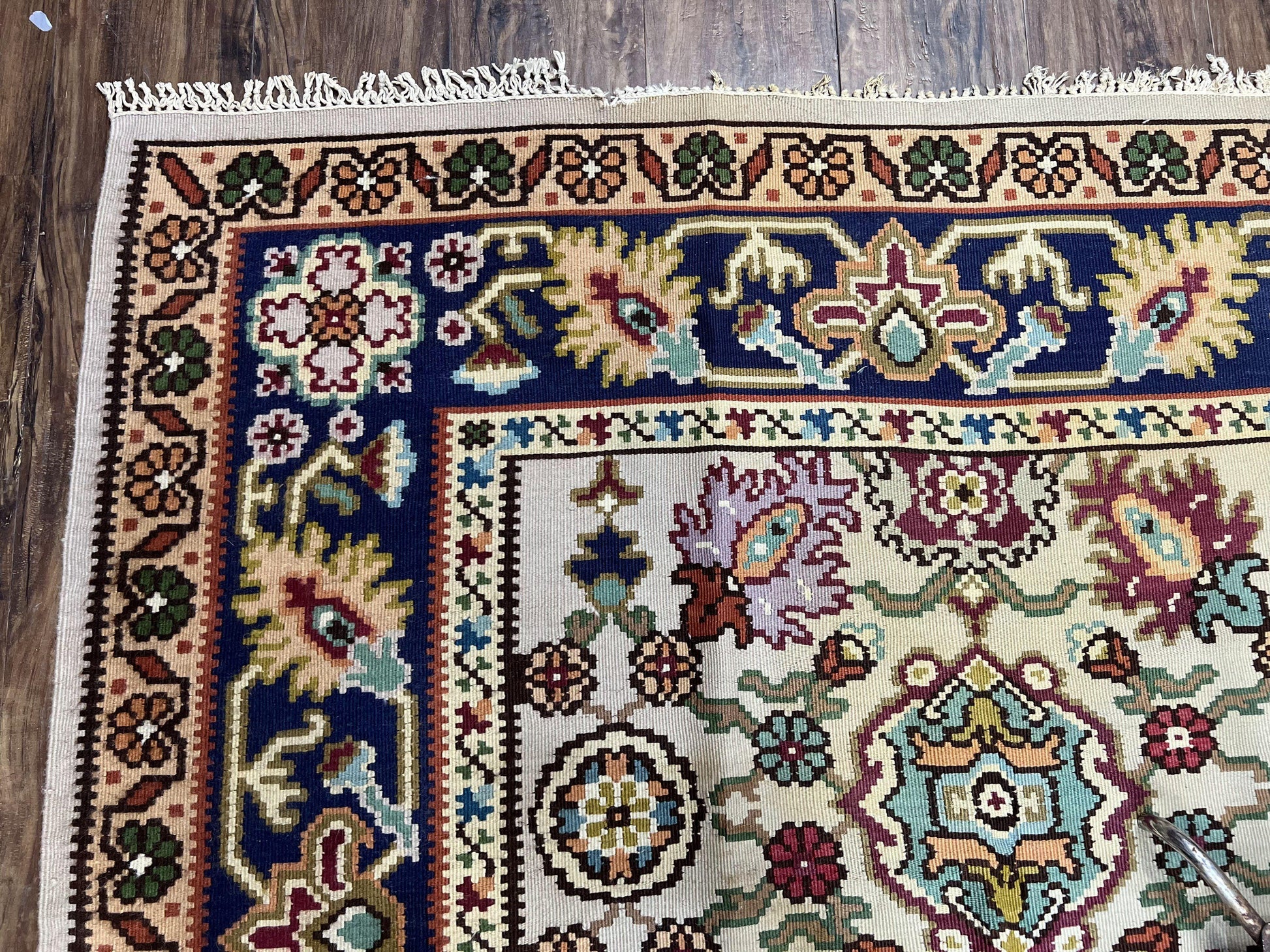 Antique Turkish Kilim Rug 7x10 Allover Pattern, Ivory Cream Maroon Light Blue, Wool Flatweave Hand Woven, Large Kilim, Vintage Kilim Carpet - Nuvé