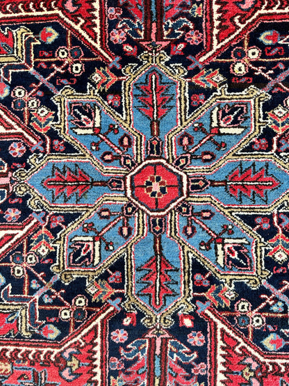 Hand-Knotted Persian Heriz Wool Rug – 9’ x 12’ – Geometric Medallion Design - Nuvé