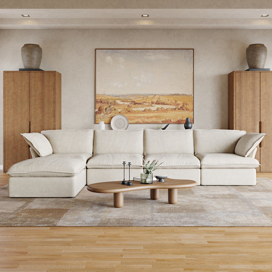 Sabi Modular Boucle Cloud Sofa - Beige - 4-Seater Sectional Sofa with Ottoman - Nuvé