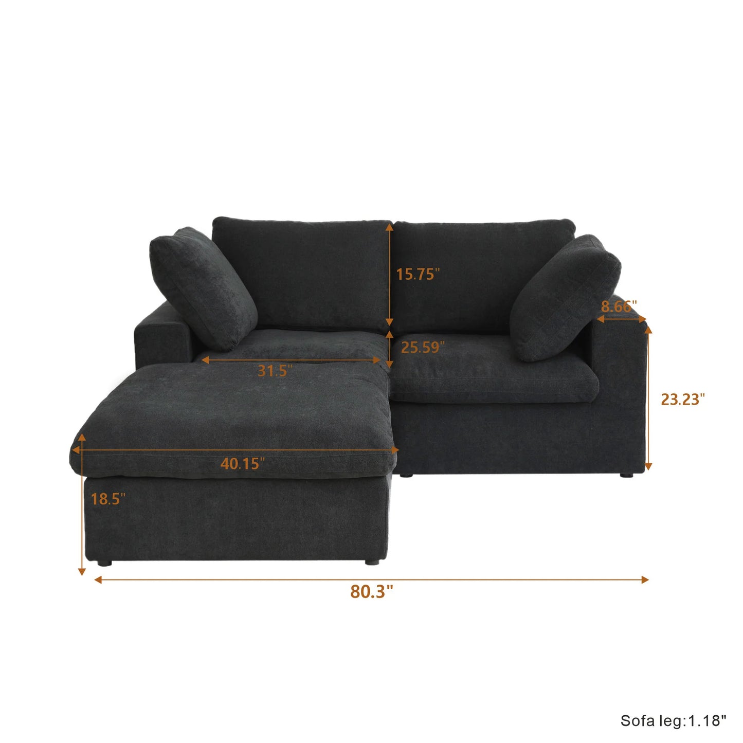 Nuvé® Solace Modular Bouclé Cloud Sofa - Obsidian Black - 2-Seater Sectional Sofa with Ottoman - Nuvé
