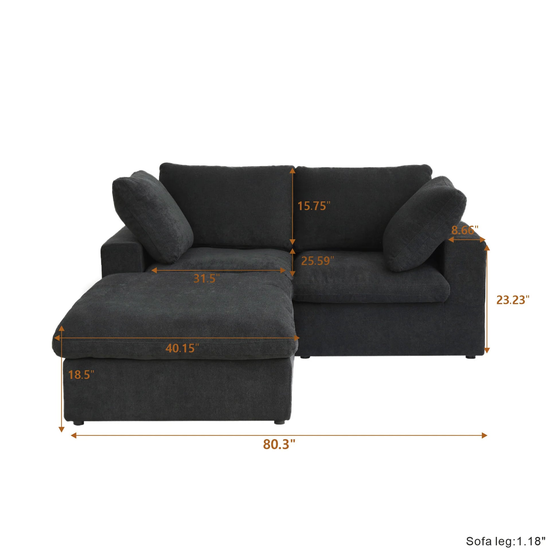 Nuvé® Solace Modular Bouclé Cloud Sofa - Obsidian Black - 2-Seater Sectional Sofa with Ottoman - Nuvé