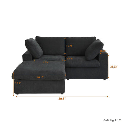 Nuvé® Solace Modular Bouclé Cloud Sofa - Obsidian Black - 2-Seater Sectional Sofa with Ottoman - Nuvé