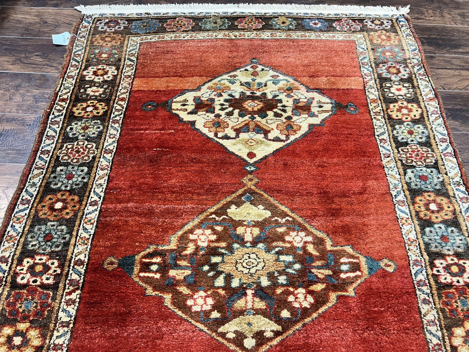 Antique Persian Bidjar Rug 4x8, Triple Medallions, Handmade Oriental Carpet, 1920s Rug, Wool Rug, Red - Nuvé