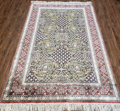 5x8 Indian Kashmiri Silk Rug with Gold Threads - Nuvé