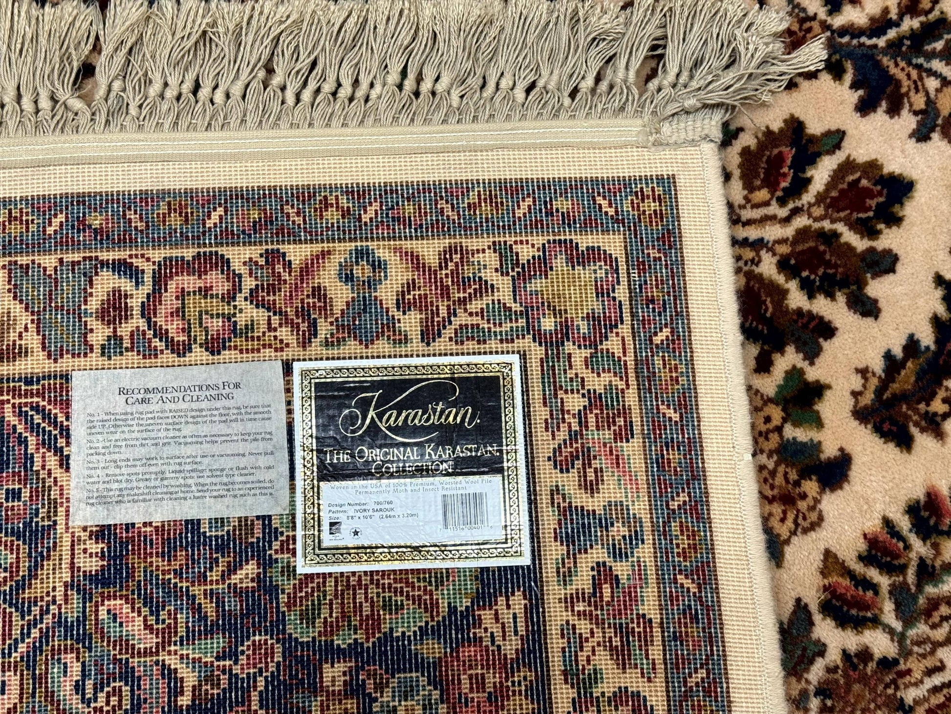 Karastan Rug 8.8 x 10.6 Ivory Sarouk #700/760, Wool Discontinued Original 700 Series - Nuvé