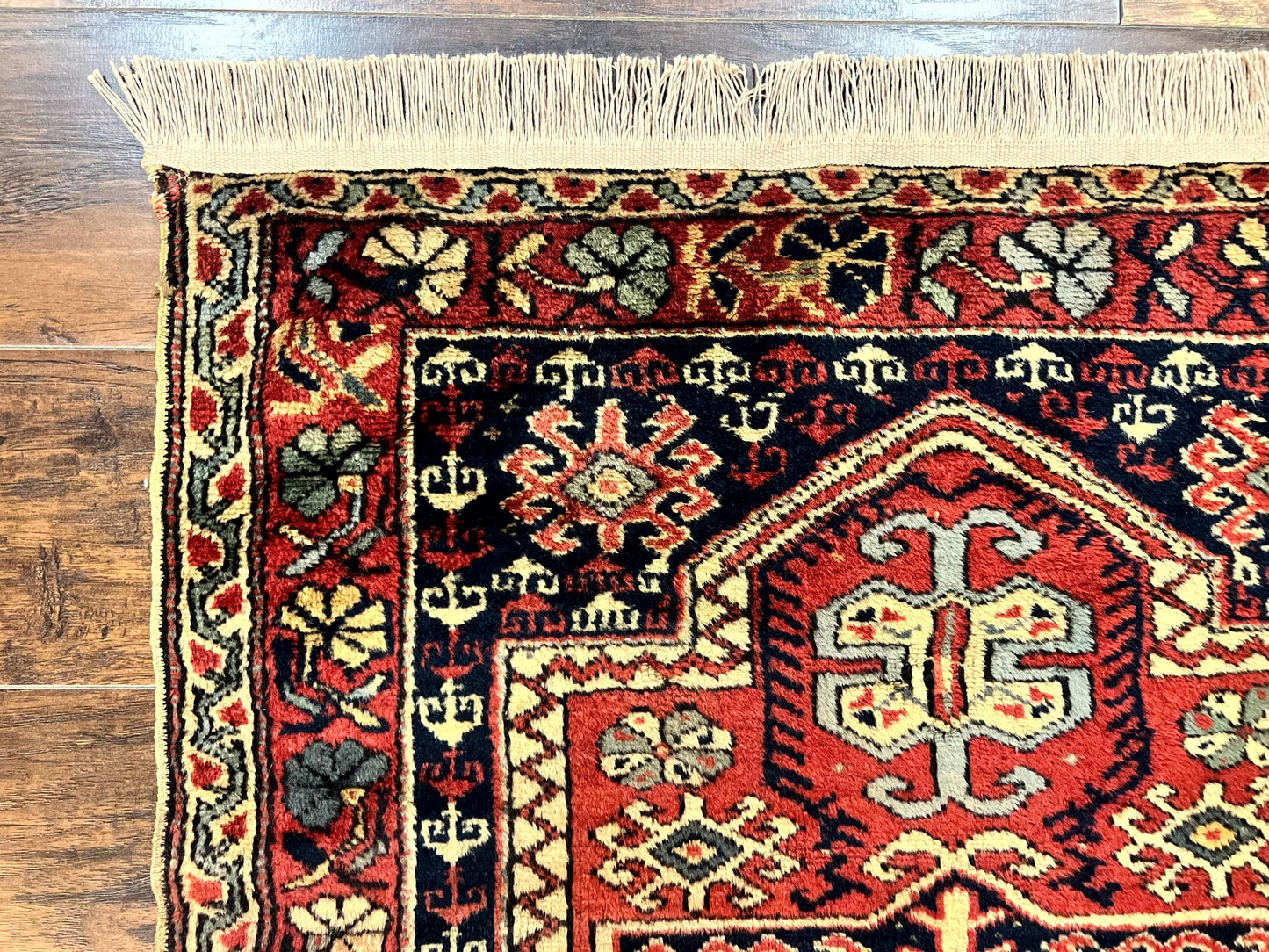 Antique Turkish Sparta Rug 3x4, Geometric Caucasian Pattern, Vintage Handmade Tribal Wool Carpet - Nuvé
