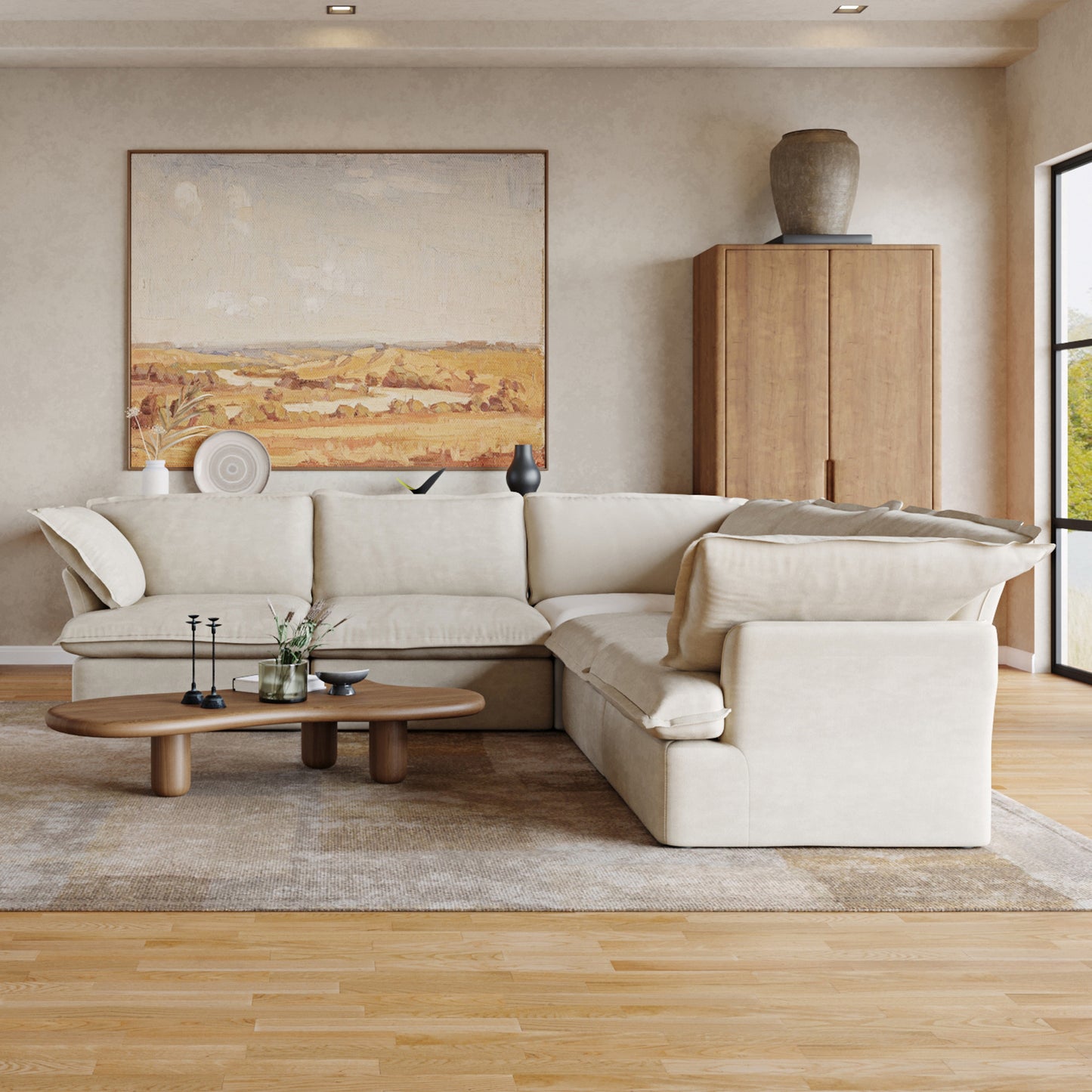 Sabi Modular Boucle Cloud Sofa - Beige - 5-Seater Corner Sectional (V-Shaped) - Nuvé