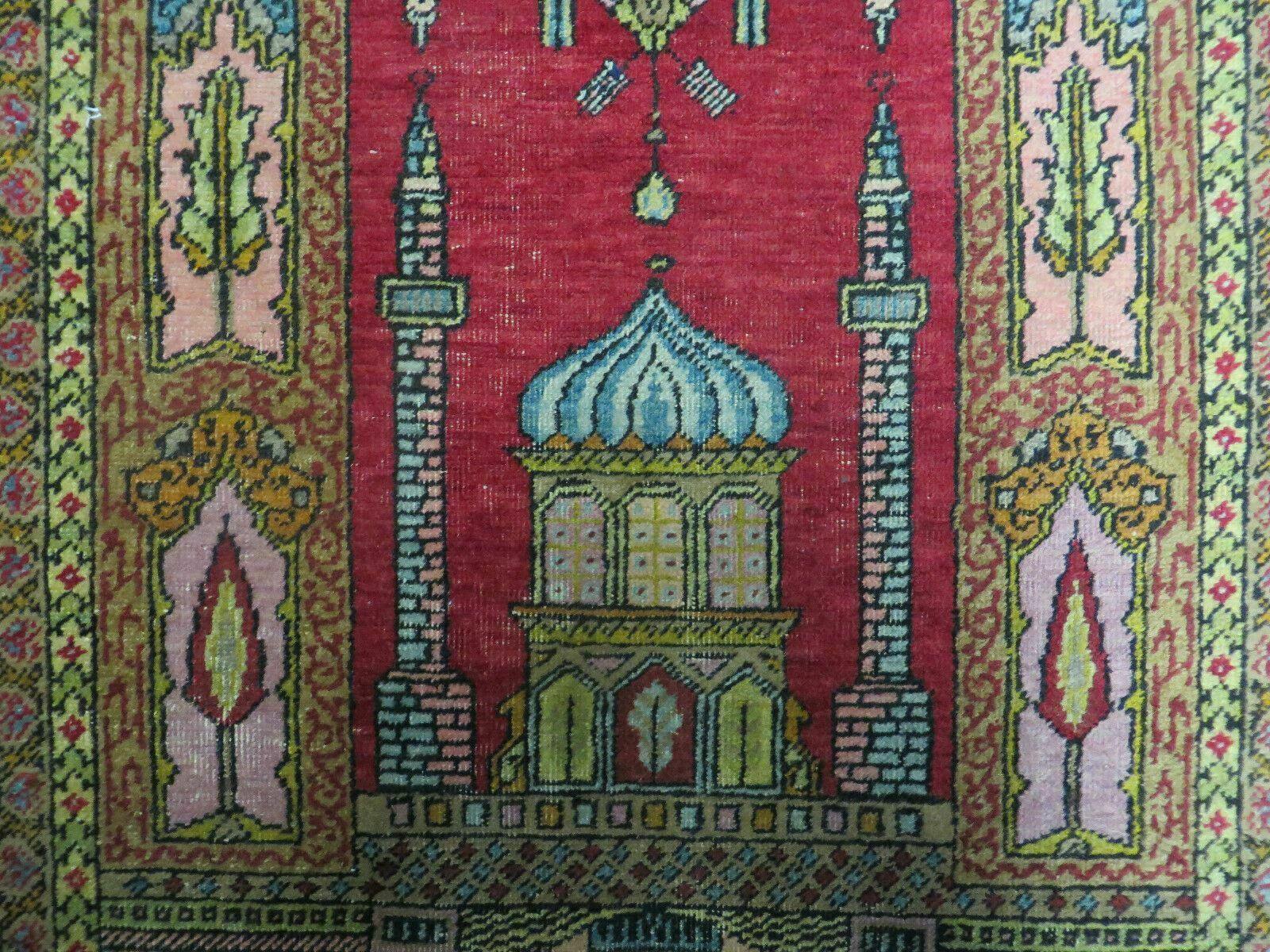 4' X 6' Antique 1920s Handmade Turkish Mehrab Design Wool Rug Lantern Beautiful - Nuvé