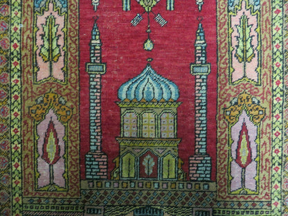 4' X 6' Antique 1920s Handmade Turkish Mehrab Design Wool Rug Lantern Beautiful - Nuvé