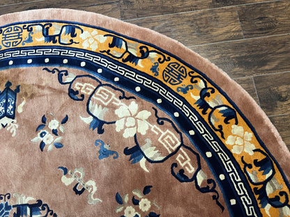 Antique Round Chinese Wool Rug 8x8, Chinese Peking Carpet, Asian Oriental Carpet 8 x 8 ft, Chinese Art Deco Rug, Nichols Rug - Nuvé