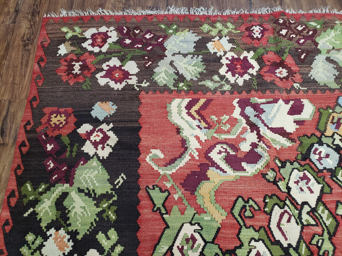 Karabakh Rug 8x11, Caucasian Kilim Rug, Vintage Antique Turkish Anatolian Azerbaijani Carpet, Wool Red & Black Hand-Woven 8 x 11 Living Room - Nuvé