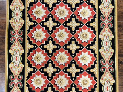 Runner Rug 4x19, Panel Design Rug, Custom Made Stark Runner Carpet, Wool, Vintage 4 x 19 Hallway Rug, European Design, Red Black Ivory Tan - Nuvé