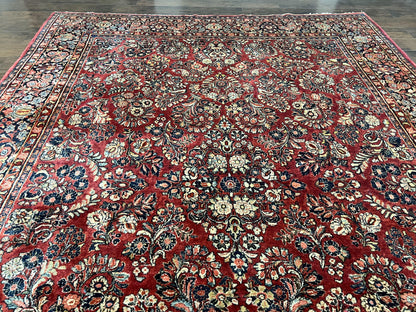 1920s Persian Sarouk Rug 9x12, Red Persian Carpet, High Quality Persian Rug, Allover Floral Pattern, Antique Oriental Rug, Wool Handmade Room Sized - Nuvé