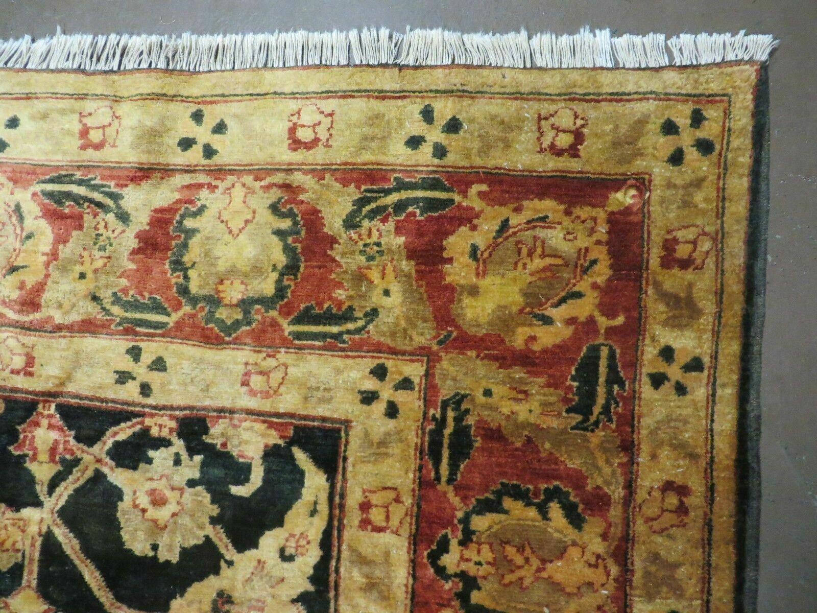 8' X 9' Handmade Pakistan Wool Cotton Rug Peshawar Black Floral Nice # 200C - Nuvé