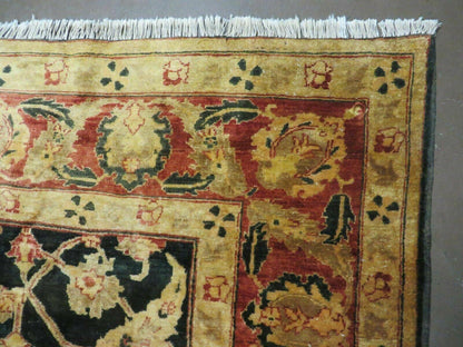 8' X 9' Handmade Pakistan Wool Cotton Rug Peshawar Black Floral Nice # 200C - Nuvé