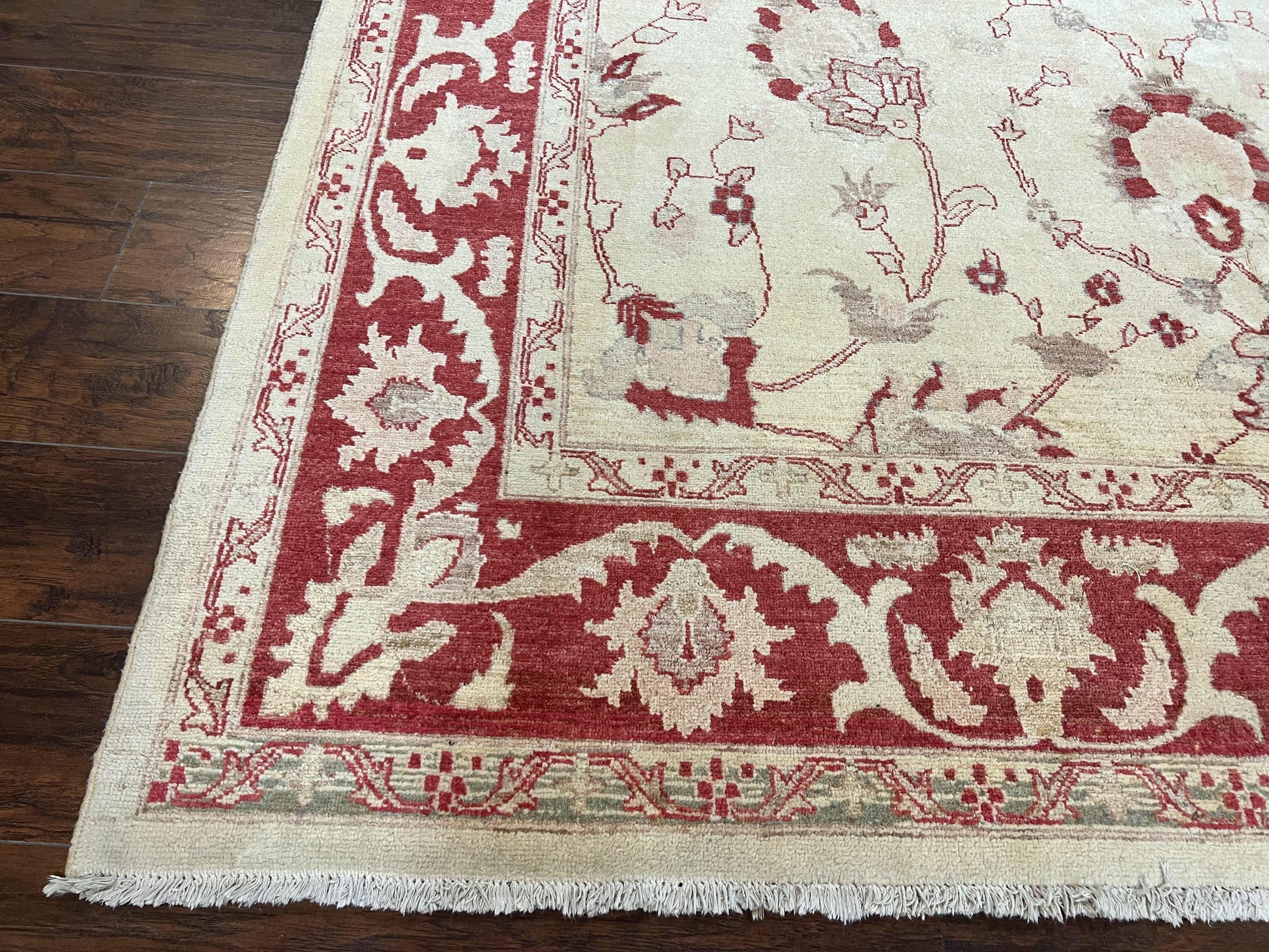 Peshawar Rug 8x12 Pakistani Carpet, Oriental Rug 8 x 12 Chobi Rug, Beige and Red, Allover Large Floral Design, Hand Knotted Vintage Wool - Nuvé