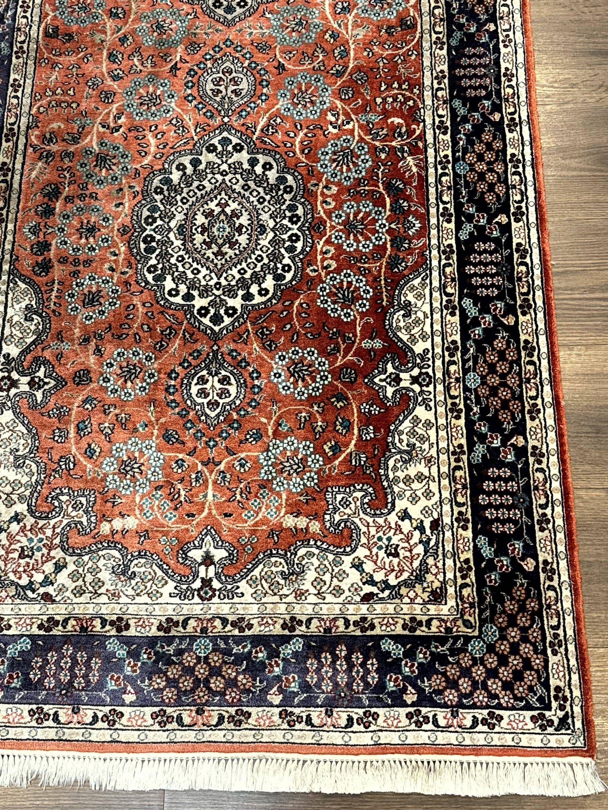 Turkish Silk Runner Rug 3x8, Short Runner Rug, Red, Floral Medallions, Very Fine 360 KPSI, 3 x 8 Runner - Nuvé