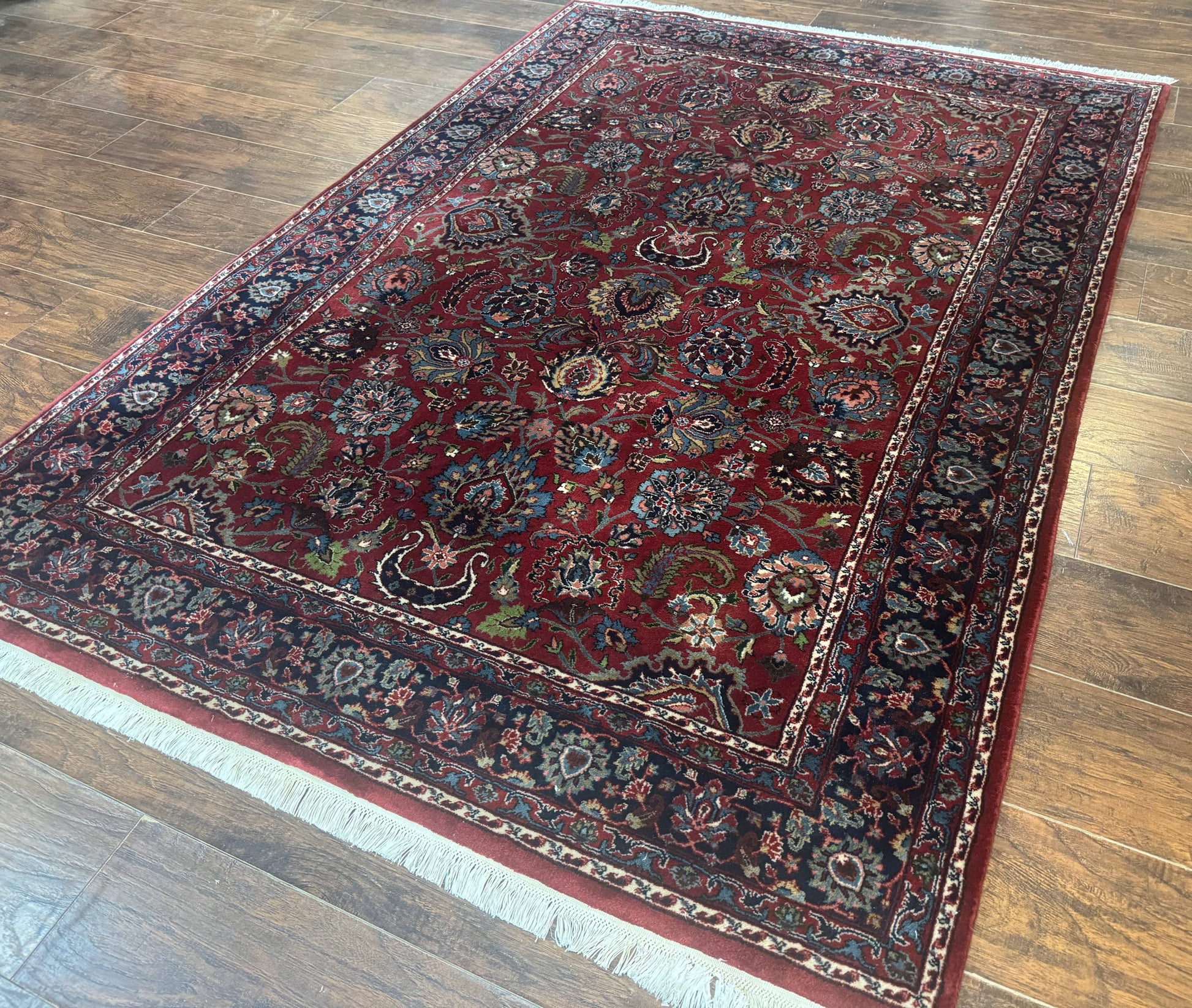 Indo Persian Rug 5x7, Vintage Traditional Floral Carpet, Burgundy and Navy Blue - Nuvé