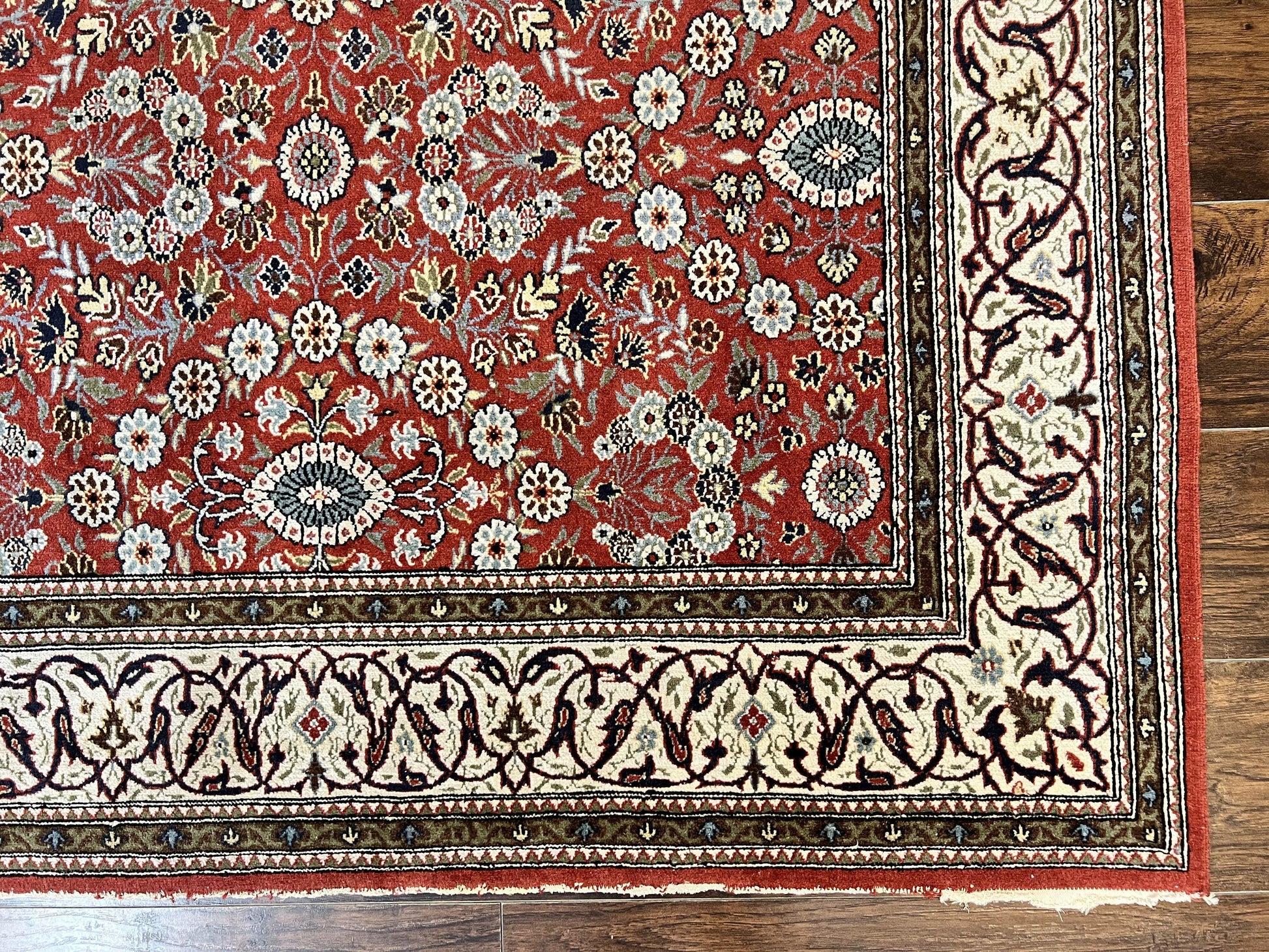 Red Persian Qum Rug 5 x 7.6, Hand Knotted Vintage Wool Fine Carpet 270 KPSI, Floral Allover - Nuvé