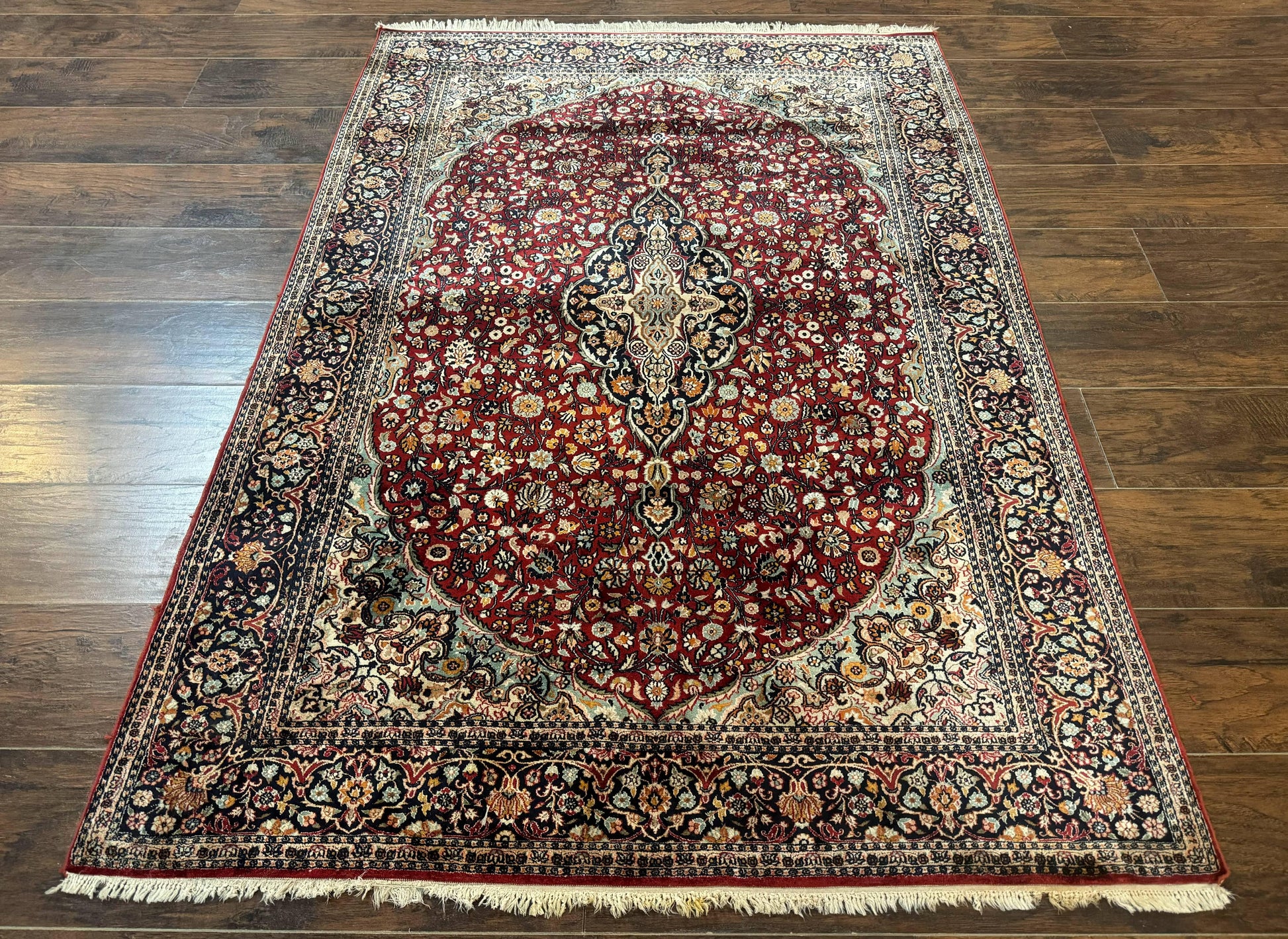 4x6 Silk Rug, Very Fine 650 KPSI, Silk Persian Carpet, Red, Floral Medallion, Sino Persian - Nuvé