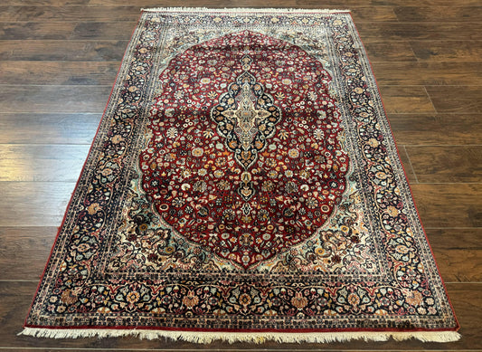 4x6 Silk Rug, Very Fine 650 KPSI, Silk Persian Carpet, Red, Floral Medallion, Sino Persian - Nuvé