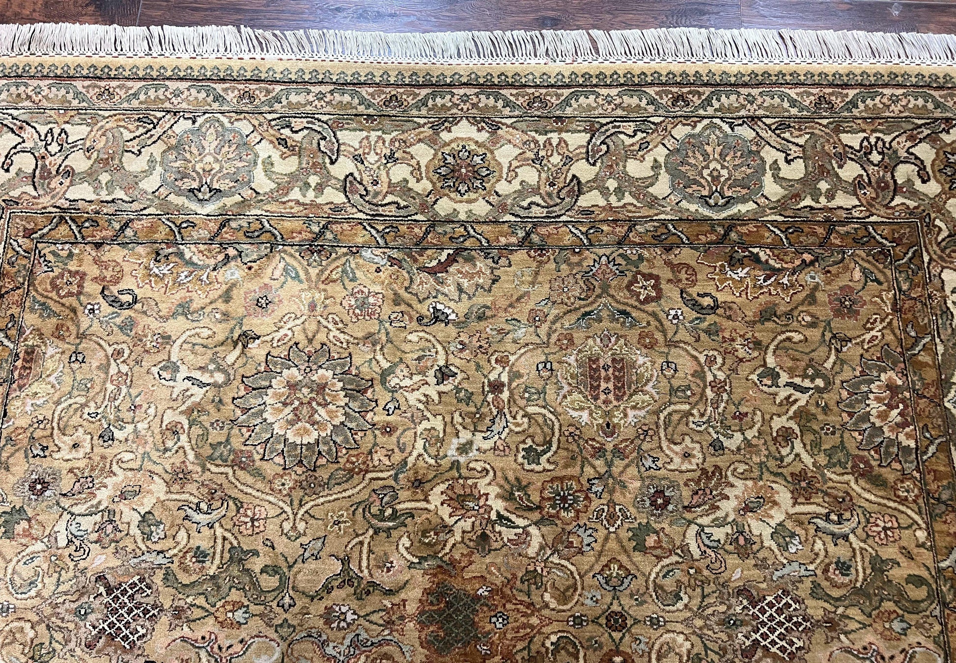 Indo Mahal Rug 8x10, Indian Jaipur Rug 8 x 10 ft, Wool Indo Persian Carpet, Handmade Traditional Floral Area Rug, Olive Green, Vintage Rug - Nuvé