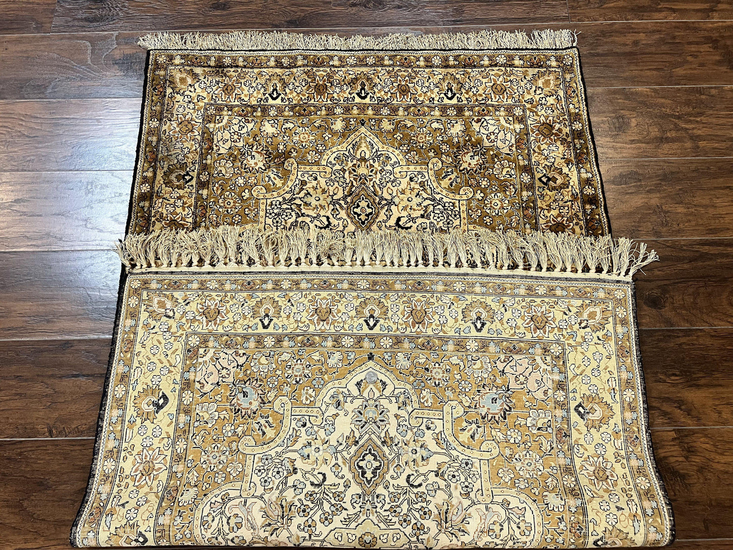 Persian Qum Silk Rug 3.5 x 5.5, Floral Medallion, Very Fine 350 KPSI, Handmade Silk on Silk Rug, Vintage - Nuvé