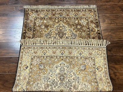 Persian Qum Silk Rug 3.5 x 5.5, Floral Medallion, Very Fine 350 KPSI, Handmade Silk on Silk Rug, Vintage - Nuvé