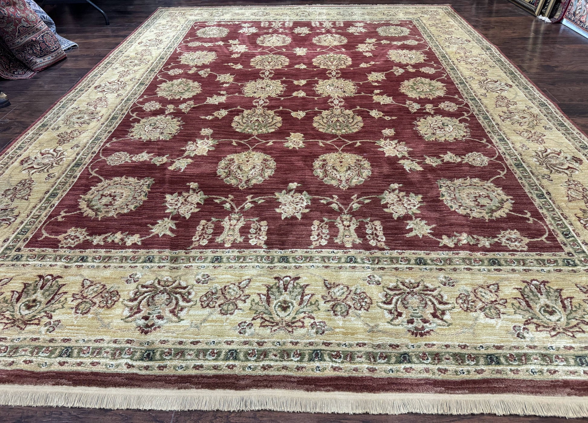Traditional Wool Oriental Rug 9x13, Large Power Loomed Carpet, Burgundy - Nuvé