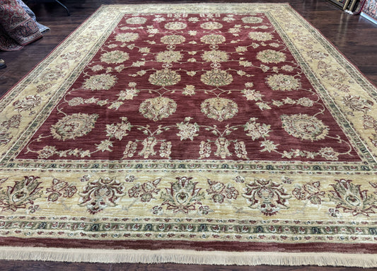 Traditional Wool Oriental Rug 9x13, Large Power Loomed Carpet, Burgundy - Nuvé